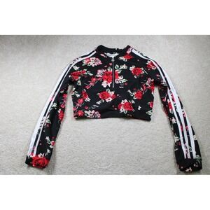 Mandee Jacket Womens XL Floral Cropped Track Pullover Long‎ Sleeve Zip Up